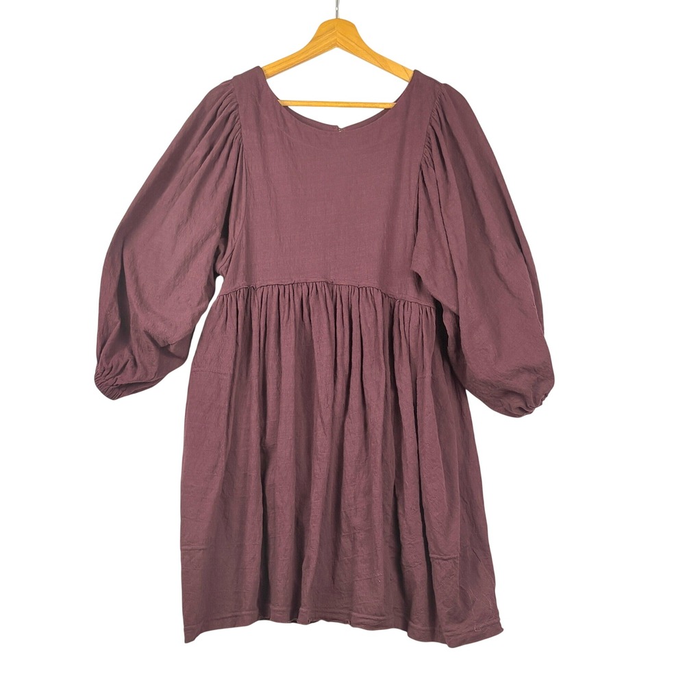 Free People FP Beach Balloon Sleeve Babydoll Mini Dress XS Burgundy Boho Cottage